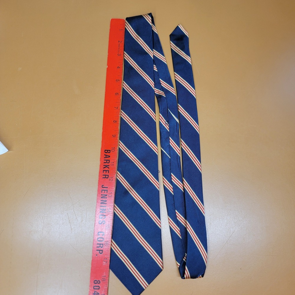 Peterborough Row Bloomingdales Mens Silk Tie Navy Red Gold Repp Stripe USA Made